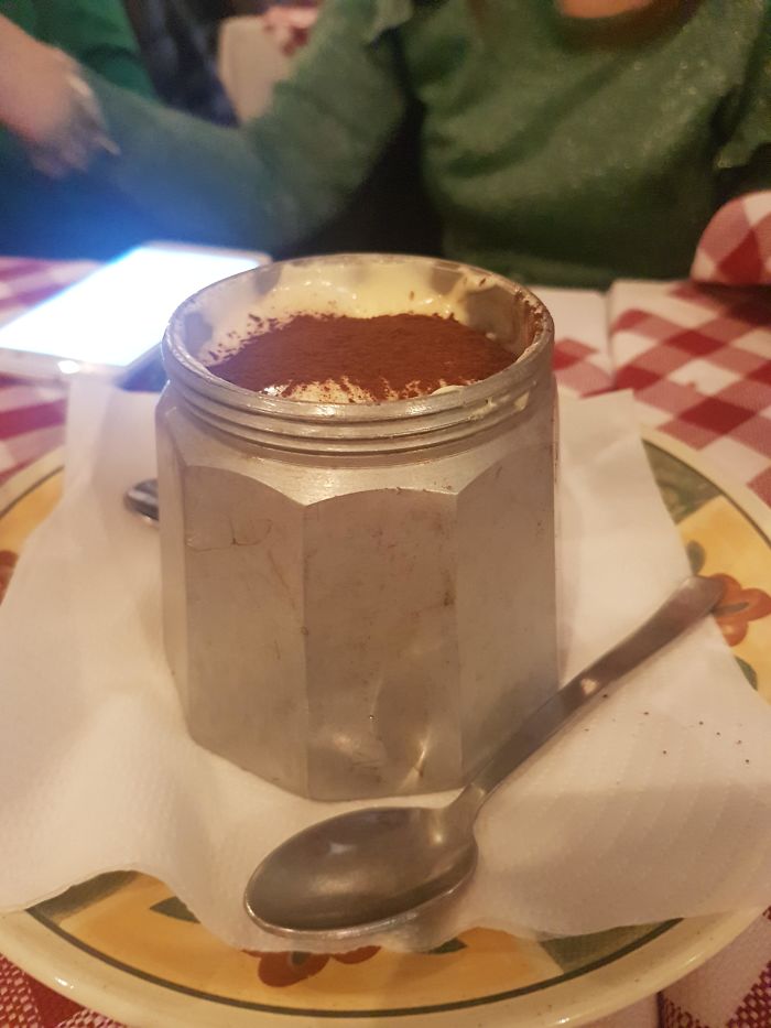 My Tiramisu Came In A Moka Pot, Scraping The Food Out Of There Made The Most Awful Sounds