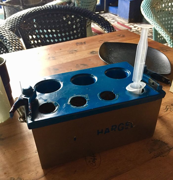 My First Restaurant Meal In Jaipur, India. I Had No Idea Why They Put A Toolbox With A Plastic Syringe On My Table