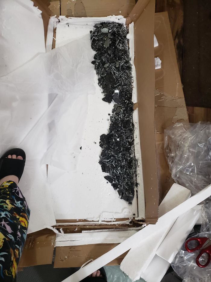 Well UPS Finally Delivered My TV Stand With Tempered Glass Shelves