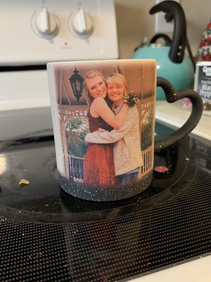 Got My Mom A Heat Changing Mug With A Photo Of Us On It. She Was So Excited To Try It Out Only To Find Out That The Company Printed Some Other Person’s Picture On The Mug