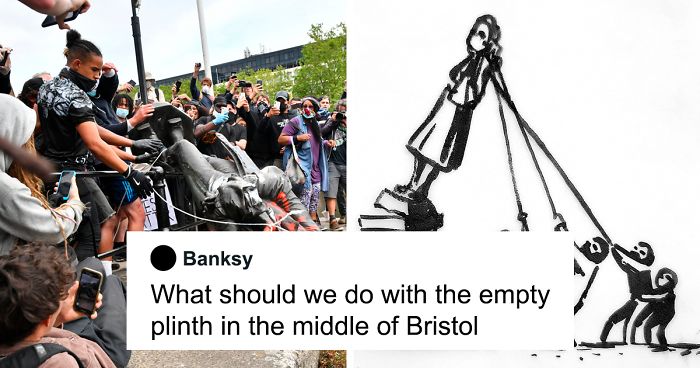 After People Are Conflicted On Whether The Slave Trader Statue Should’ve Been Removed, Banksy Offers A Brilliant Solution To End The Argument