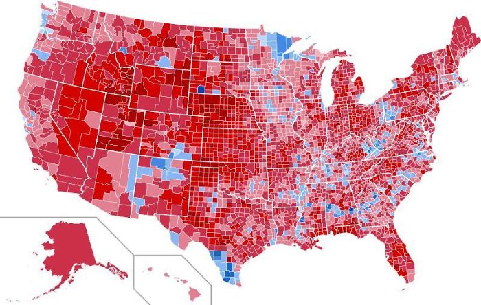 Results Of The 1984 United States Presidential Election By County. The Most Lopsided Election In History, The Only State Reagan Failed To Win Was His Opponent’s, Minnesota