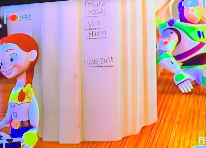 Toy Story 3 June 18, 2010 I Was Today Years Old When I Noticed The Toys Get Their Height Marked. “Slinks Butt” Lol