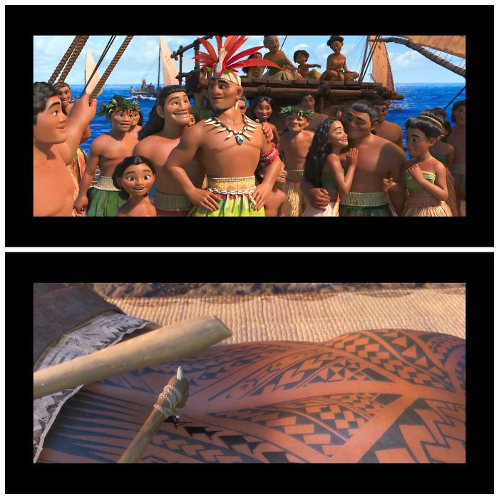 In Moana (2016) During The Song "We Know The Way" None Of The People Have Tattoos. It's Not Until After They Find Their Island Home That We See Characters With Tattoos. This Is Because They Never Had The Resources To Figure Out A Tattoo Technique While They Were Traveling