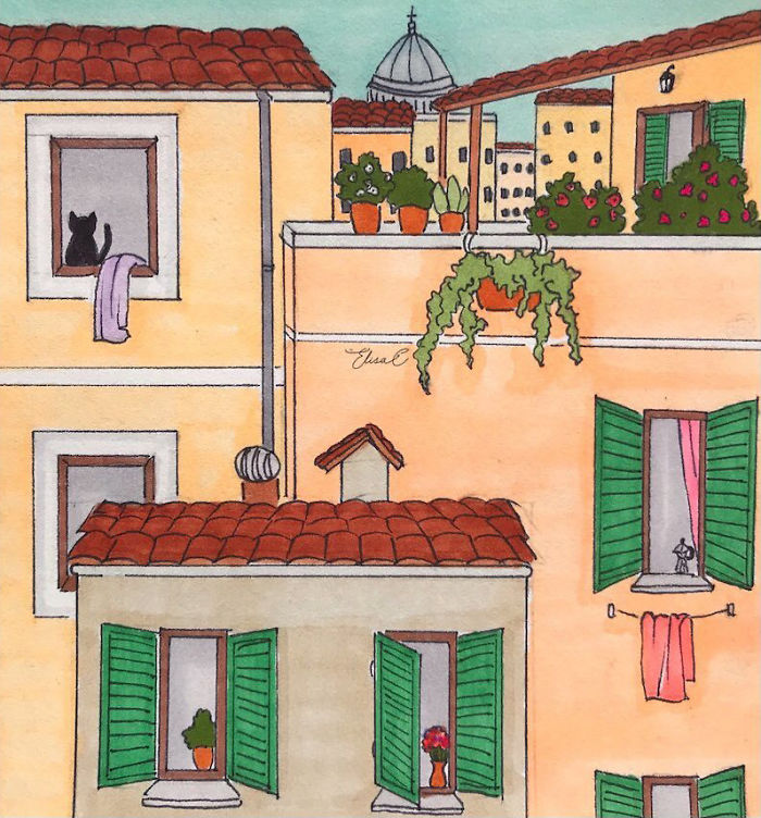 I Made An Art Project Called "The Roman Quarantine" Drawing Daily Life With My Cat During The Lockdown In Rome, Italy