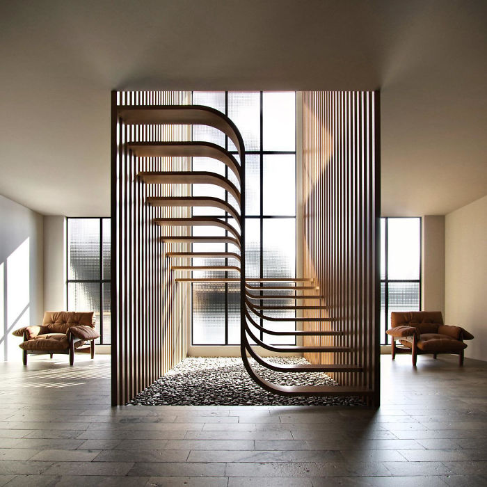 This Minimalistic Staircase Resembles A Strand Of DNA Inside Of A Two-Story Home This Minimalistic Staircase Resembles A Strand Of DNA Inside Of A Two-Story Home