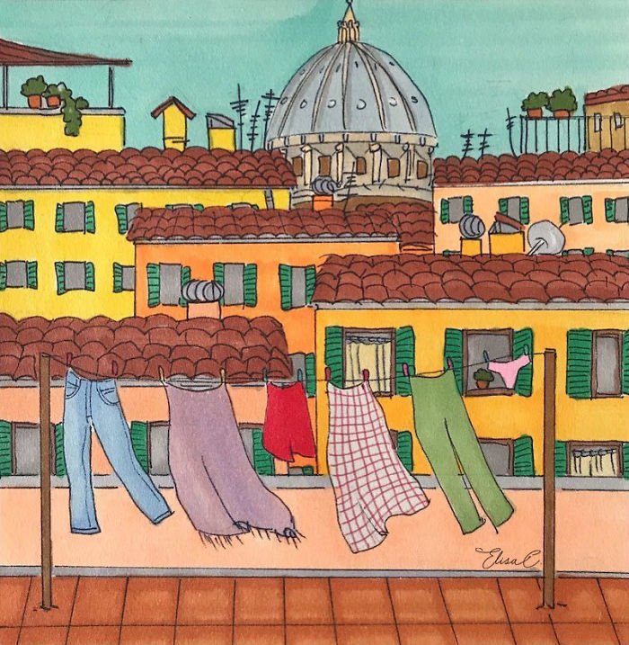 I Made An Art Project Called "The Roman Quarantine" Drawing Daily Life With My Cat During The Lockdown In Rome, Italy