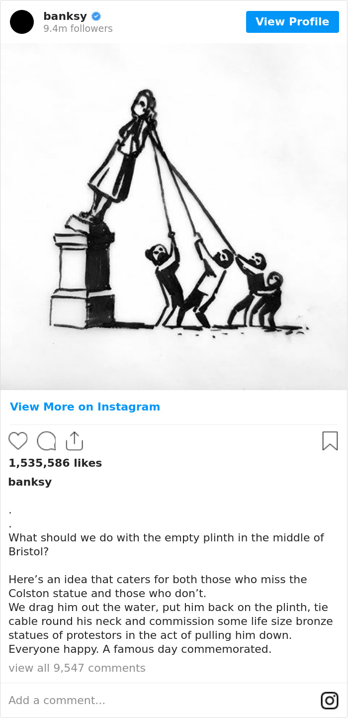 After People Are Conflicted On Whether The Slave Trader Statue Should've Been Removed, Banksy Offers A Brilliant Solution To End The Argument After People Are Conflicted On Whether The Slave Trader Statue Should've Been Removed, Banksy Offers A Brilliant Solution To End The Argument