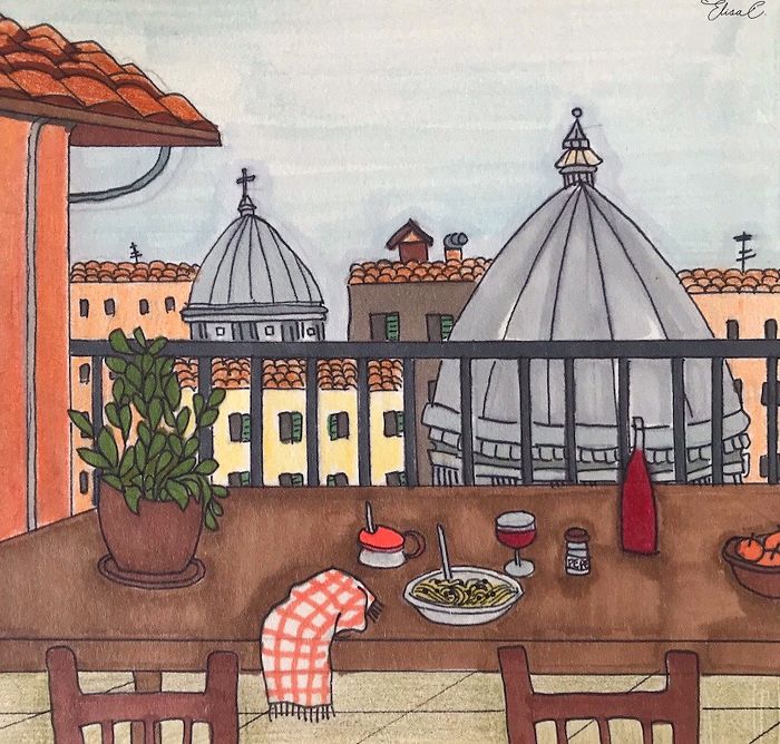 I Made An Art Project Called "The Roman Quarantine" Drawing Daily Life With My Cat During The Lockdown In Rome, Italy