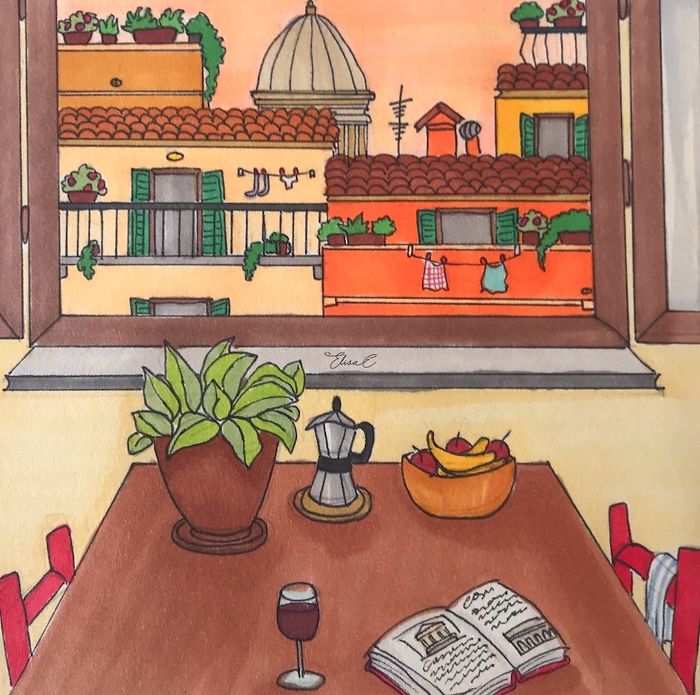 I Made An Art Project Called "The Roman Quarantine" Drawing Daily Life With My Cat During The Lockdown In Rome, Italy