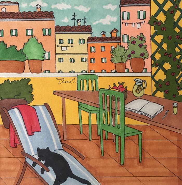 I Made An Art Project Called "The Roman Quarantine" Drawing Daily Life With My Cat During The Lockdown In Rome, Italy