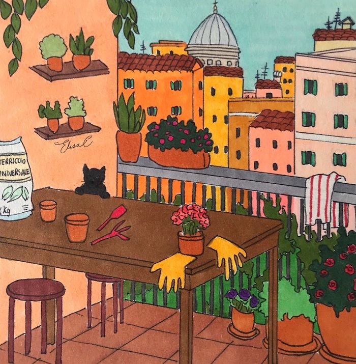 I Made An Art Project Called "The Roman Quarantine" Drawing Daily Life With My Cat During The Lockdown In Rome, Italy