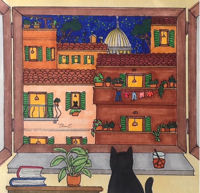 I Made An Art Project Called "The Roman Quarantine" Drawing Daily Life With My Cat During The Lockdown In Rome, Italy