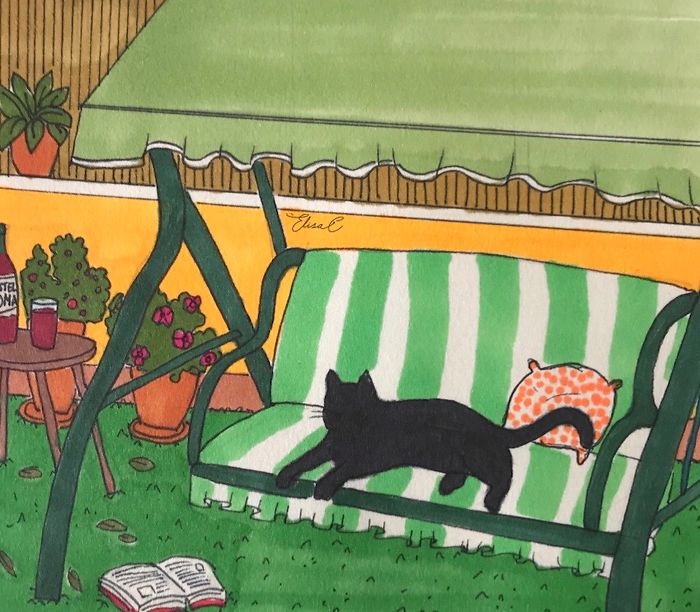 I Made An Art Project Called "The Roman Quarantine" Drawing Daily Life With My Cat During The Lockdown In Rome, Italy