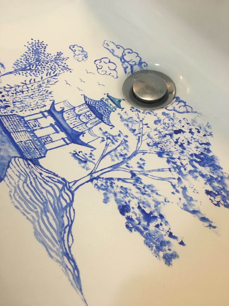 Artist Uses Her Sink As A Canvas And Lets The Water Destroy Her Paintings 24 Hours Later (26 Pics)