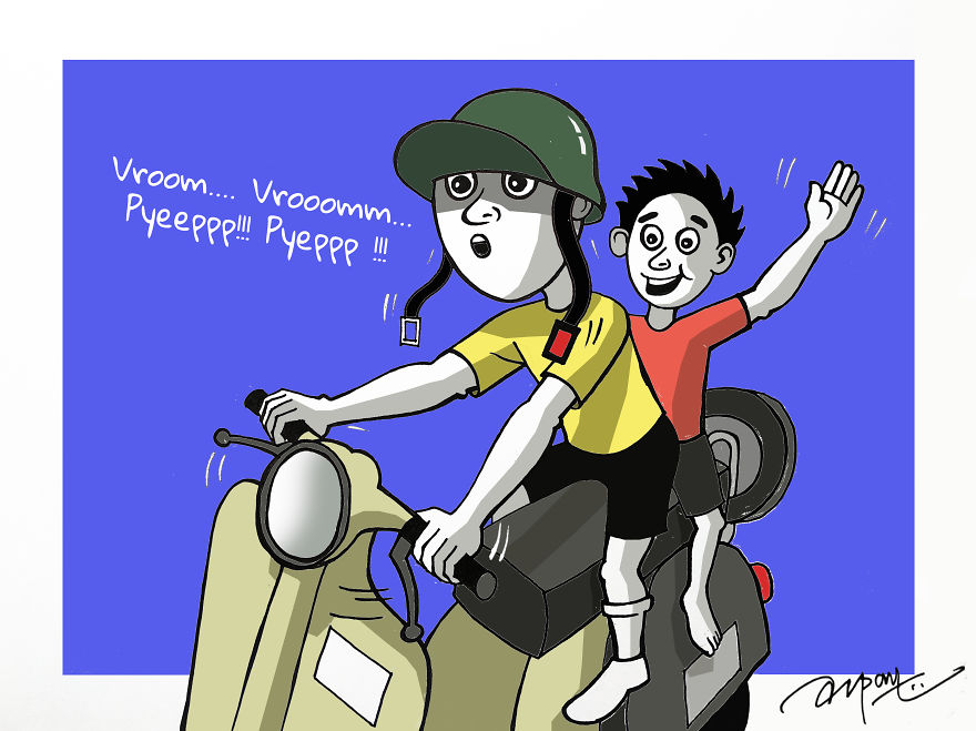 Pretending To Ride Scooter