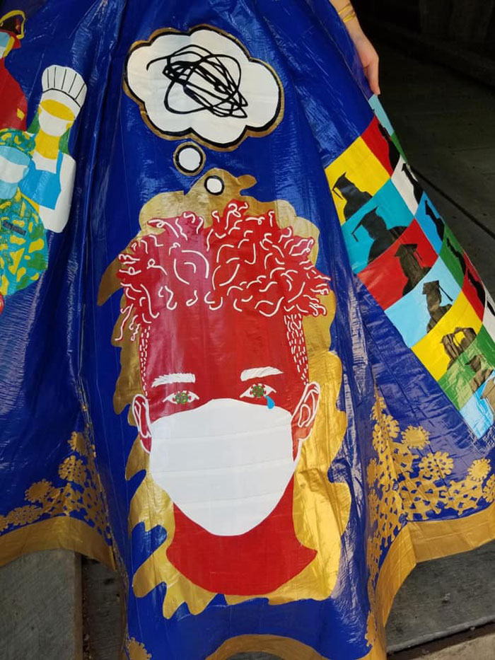 Teen Spent 400 Hours Making A COVID-Themed Prom Dress Using 750 Meters Of Colored Duct Tape For A Duck Brand Scholarship Contest