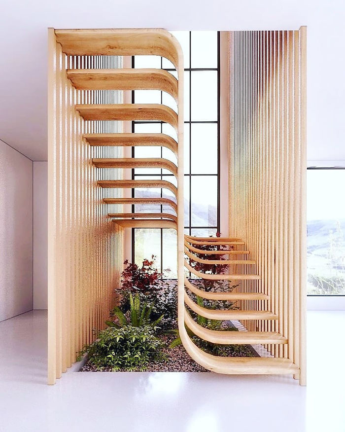 This Minimalistic Staircase Resembles A Strand Of DNA Inside Of A Two-Story Home
