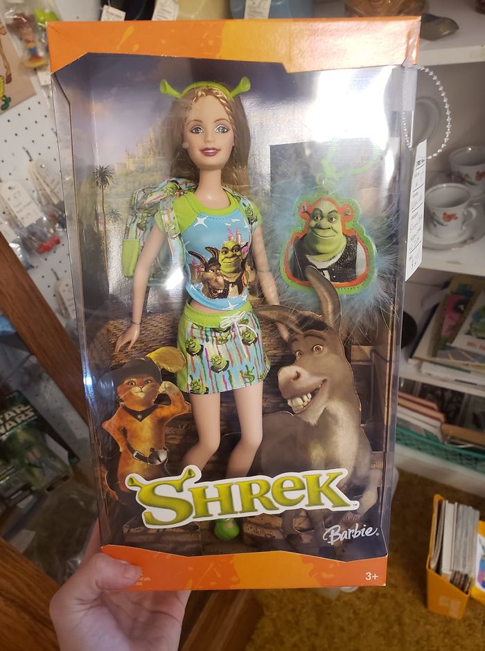 A Very Interesting Find At The Antique Store Lol I Did Not Buy This I Just Thought It Was Hilarious. I Don't Remember A Shrek Barbie And I Had A Ton!
