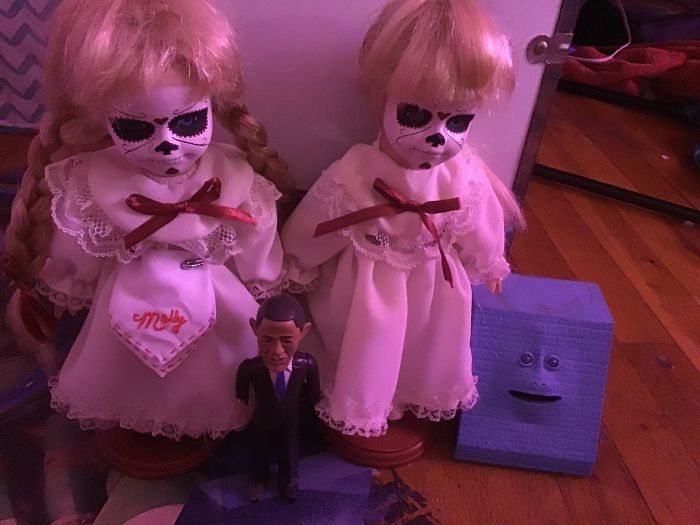 Ooh Boy Where Do I Start. Well Here Is A Face Bank, One Of A Kind Twin Dolls I Got At A Tattoo Convention And A Barack Obama Toy