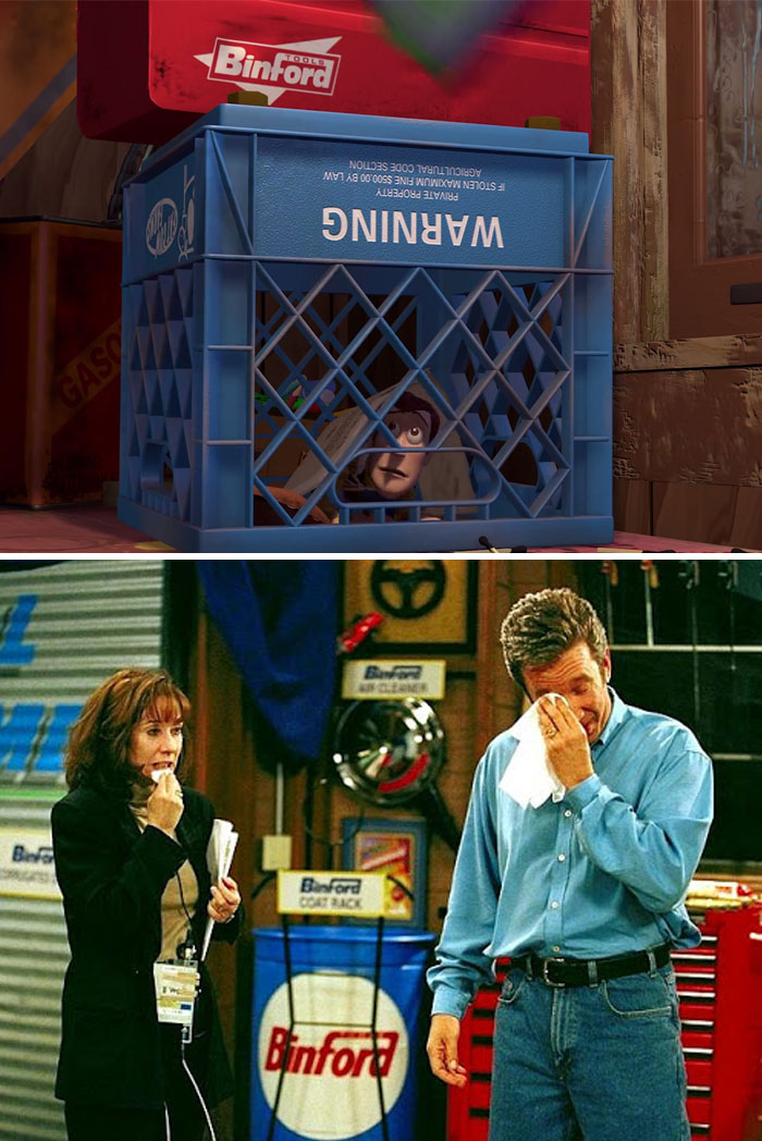 Toy Story Easter Egg: The Tools That Sid Uses Are Binford Tools. Binford Is The Company That Sponsors The Show "Tool Time" Within The Show "Home Improvement". Tim Allen (Voice Of Buzz Lightyear) Was The Star Of That Show