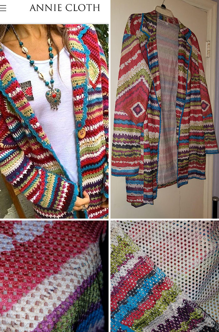 "Medium Weight Knit Sweater" Is Nothing More Than A Print On Thin Paper Like Mesh