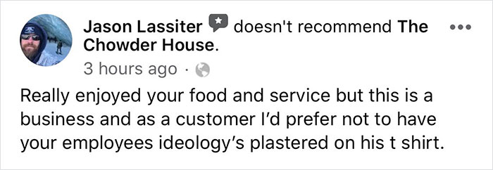 Customer Gets So Upset Over Waiter Wearing A 'Don't Be Racist' T-Shirt That He Leaves A Negative Review, And Now Everyone Is Trolling Him