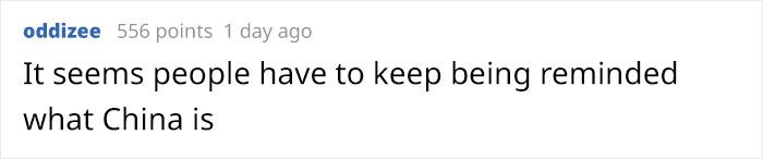 Reddit comment discussing cautious views on China's influence.