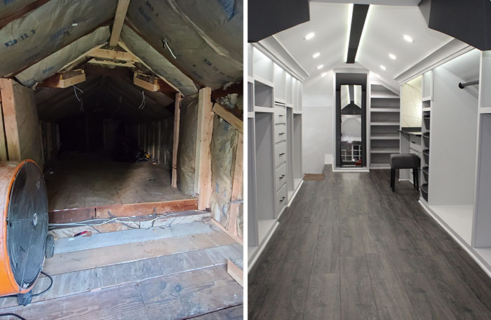 Husband Transforms A Creepy Attic Into His Wife’s Dream Closet, Photos Of It Go Viral