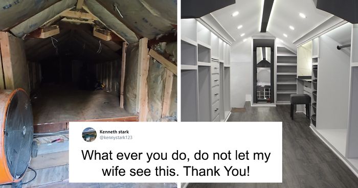 Husband Transforms A Creepy Attic Into His Wife’s Dream Closet, Photos Of It Go Viral