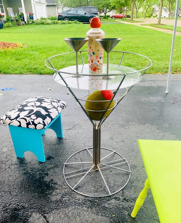 Thank Goodness For Facebook Marketplace That Landed Me The Most Amazing 1950’s Vintage Martini Glass Side Table- Complete With A Big Ol’ Juicy Stuffed Olive- My Favorite Secondhand Find To Date