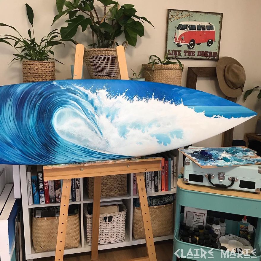 Artist Saves Old Surfboards From Landfill By Creating Custom Ocean Themed Art.