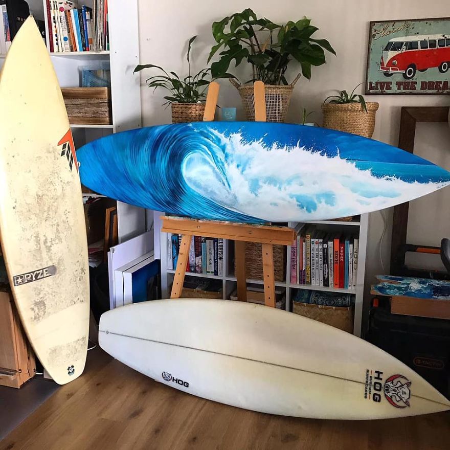 Artist Saves Old Surfboards From Landfill By Creating Custom Ocean Themed Art. Artist Saves Old Surfboards From Landfill By Creating Custom Ocean Themed Art.