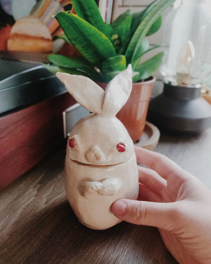 I Made This Ceramic Bunny By Hand-Sculpting Clay! You Can Put Some Treasures Inside It