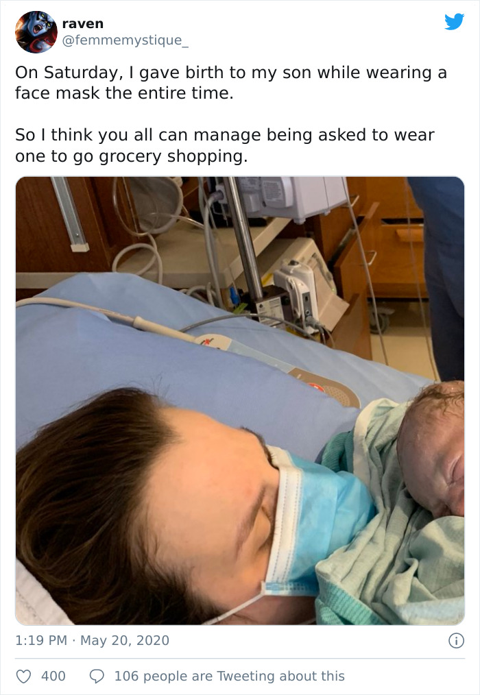 Moms Who Gave Birth Wearing Masks Respond To Those Refusing To Wear Them For 5 Minutes With Savage Tweets