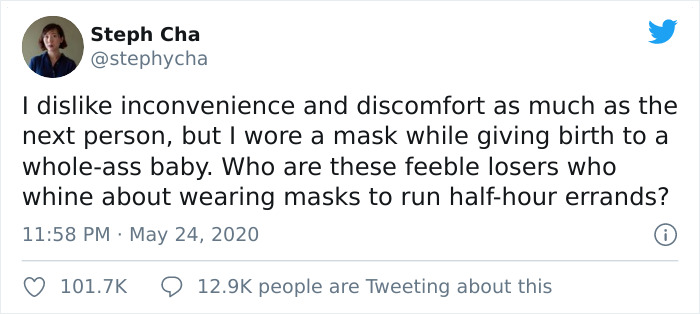 Moms Who Gave Birth Wearing Masks Respond To Those Refusing To Wear Them For 5 Minutes With Savage Tweets