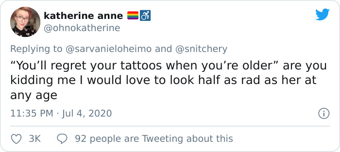 Tweet praising 103-year-old Filipino woman for preserving ancient tattoo tradition, highlighting admiration for her timeless tattoos.