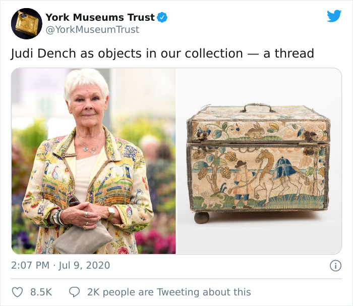Museum Tweets Judi Dench As Objects Found In Its Collection And It’s Hilariously Spot-On Museum Tweets Judi Dench As Objects Found In Its Collection And It’s Hilariously Spot-On