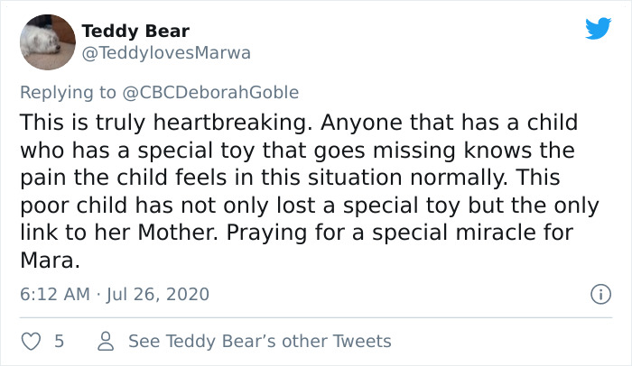 Someone Stole This Woman’s Teddy Bear That Had Her Late Mother’s Voice Recording On It, Ryan Reynolds And Other People Online Step In To Help Find It (Updated) Someone Stole This Woman’s Teddy Bear That Had Her Late Mother’s Voice Recording On It, Ryan Reynolds And Other People Online Step In To Help Find It (Updated)