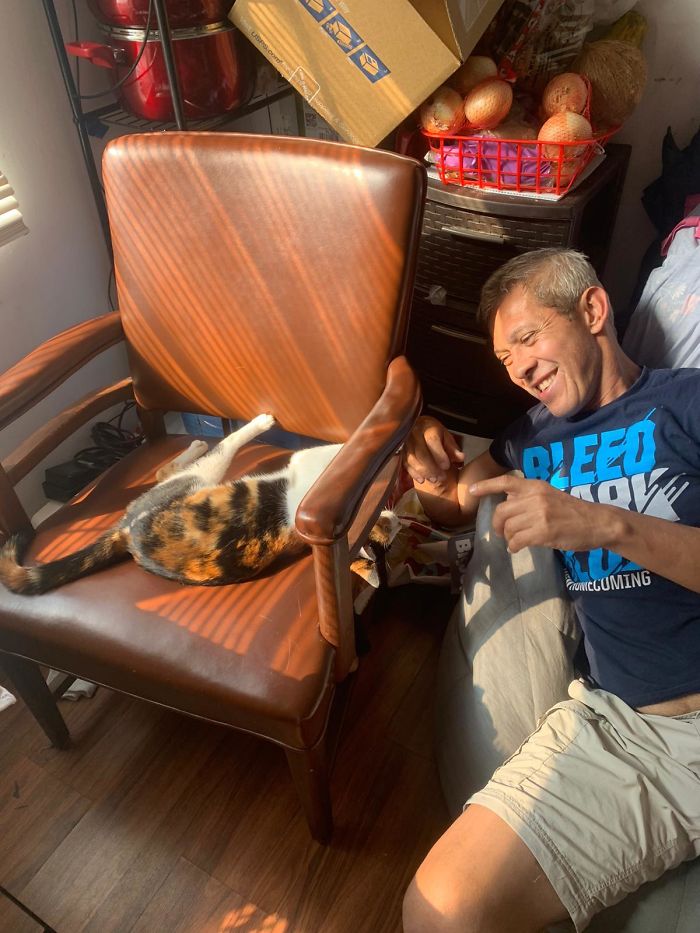 My Dad, After One Week When He Said "No Cats In This House"