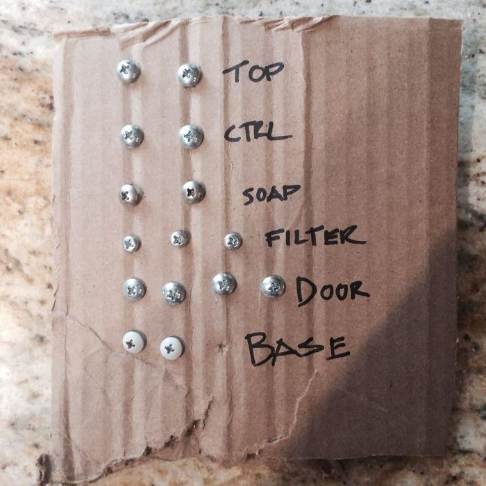 When Disassembling Items, Punch Your Screws Thru Some Cardboard And Label The Sets. This Will Help You Retain Your Hardware, Remember Placement And Order Of Reassembly