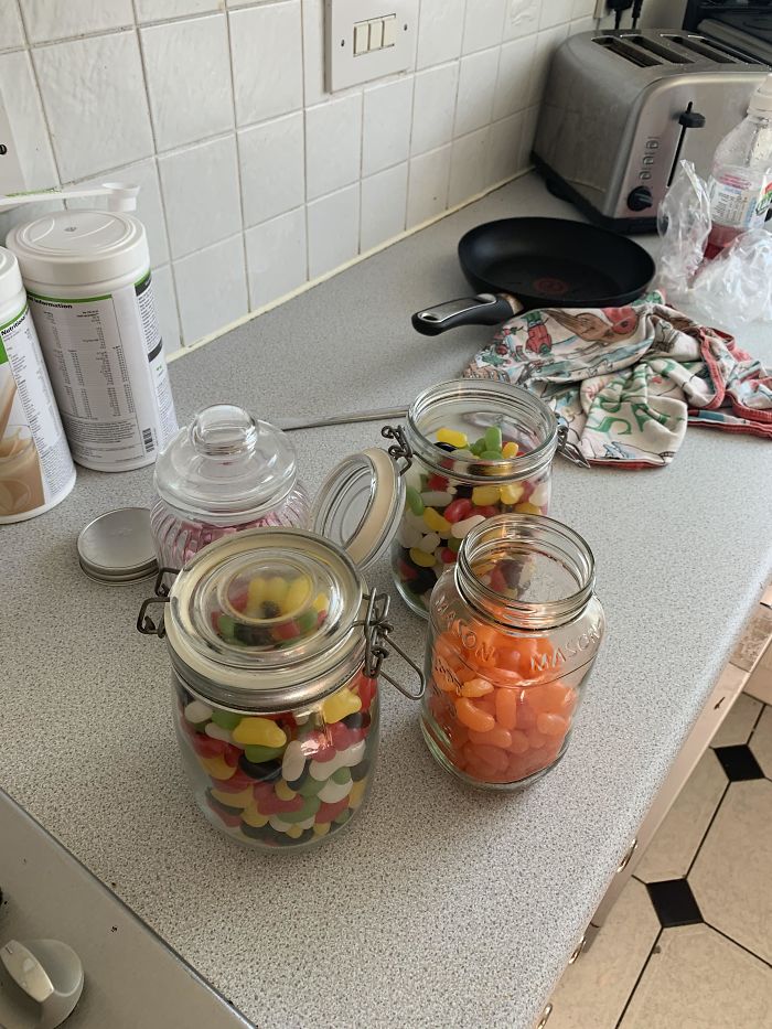 Told My Step-Dad I Prefer The Orange Jelly Beans, This Morning I Came In To Him Sorting Them Into A Jar For Me