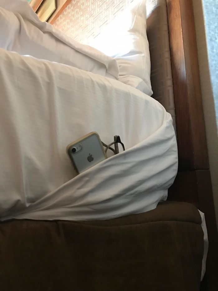 When Your Side Of The Bed In The Hotel Room Does Not Have A Nightstand