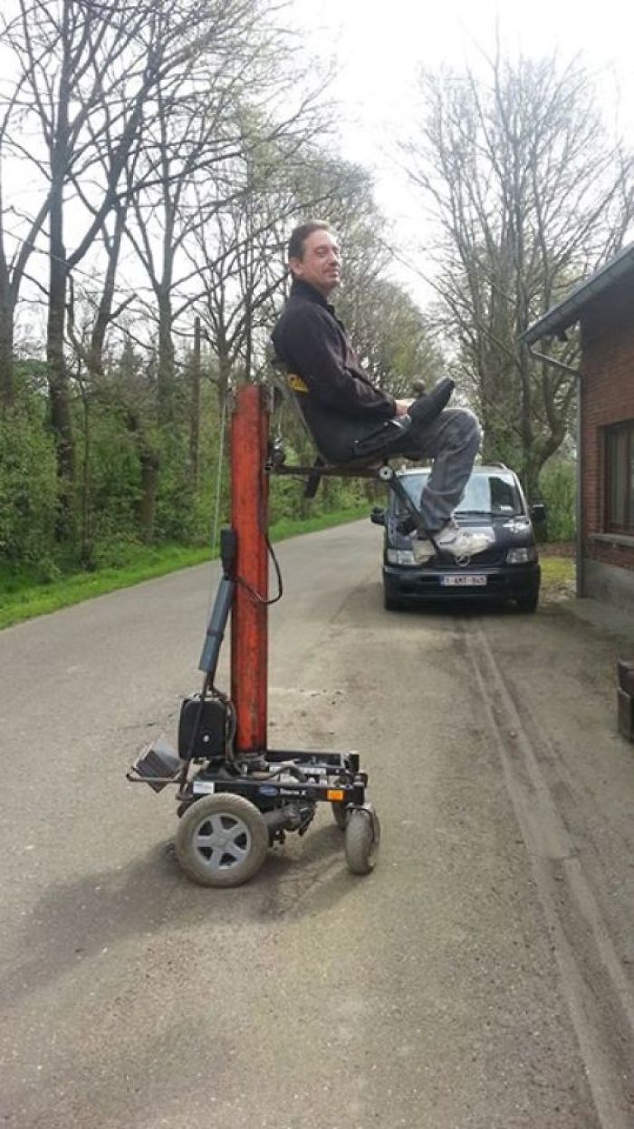 My Uncle Didn't Like Being Unable To Do Higher Up Chores After Becoming Disabled So He Designed And Made His Very Own Automatic Wheelchair Lift