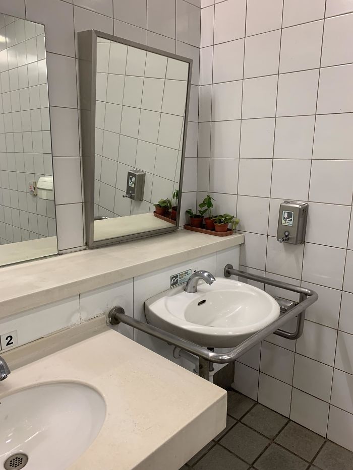 This Sink And Tilted Mirror Is Perfectly Adapted To A Help A Disabled Person