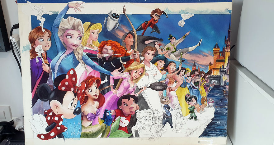 Illustrator Makes A Watercolor Disney & Pixar Composition (80 Characters/Easter Eggs) Illustrator Makes A Watercolor Disney & Pixar Composition (80 Characters/Easter Eggs)
