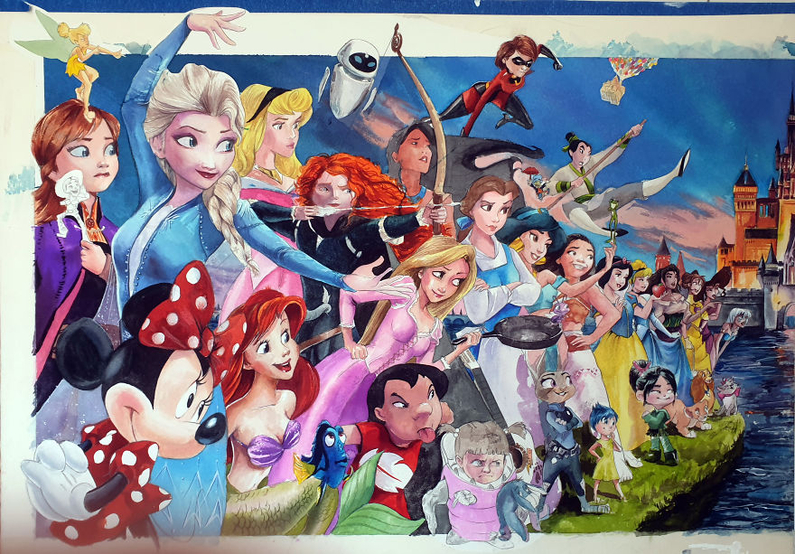 Illustrator Makes A Watercolor Disney & Pixar Composition (80 Characters/Easter Eggs) Illustrator Makes A Watercolor Disney & Pixar Composition (80 Characters/Easter Eggs)