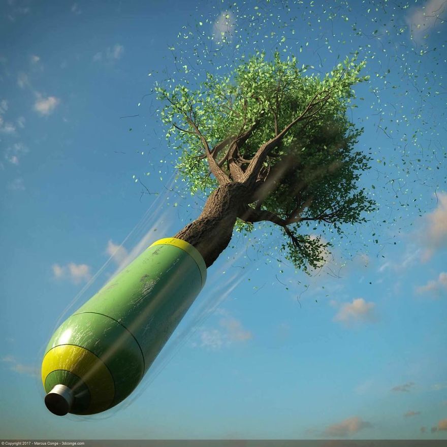 Artist Creates Incredible Digital Sculptures Interacting With Nature