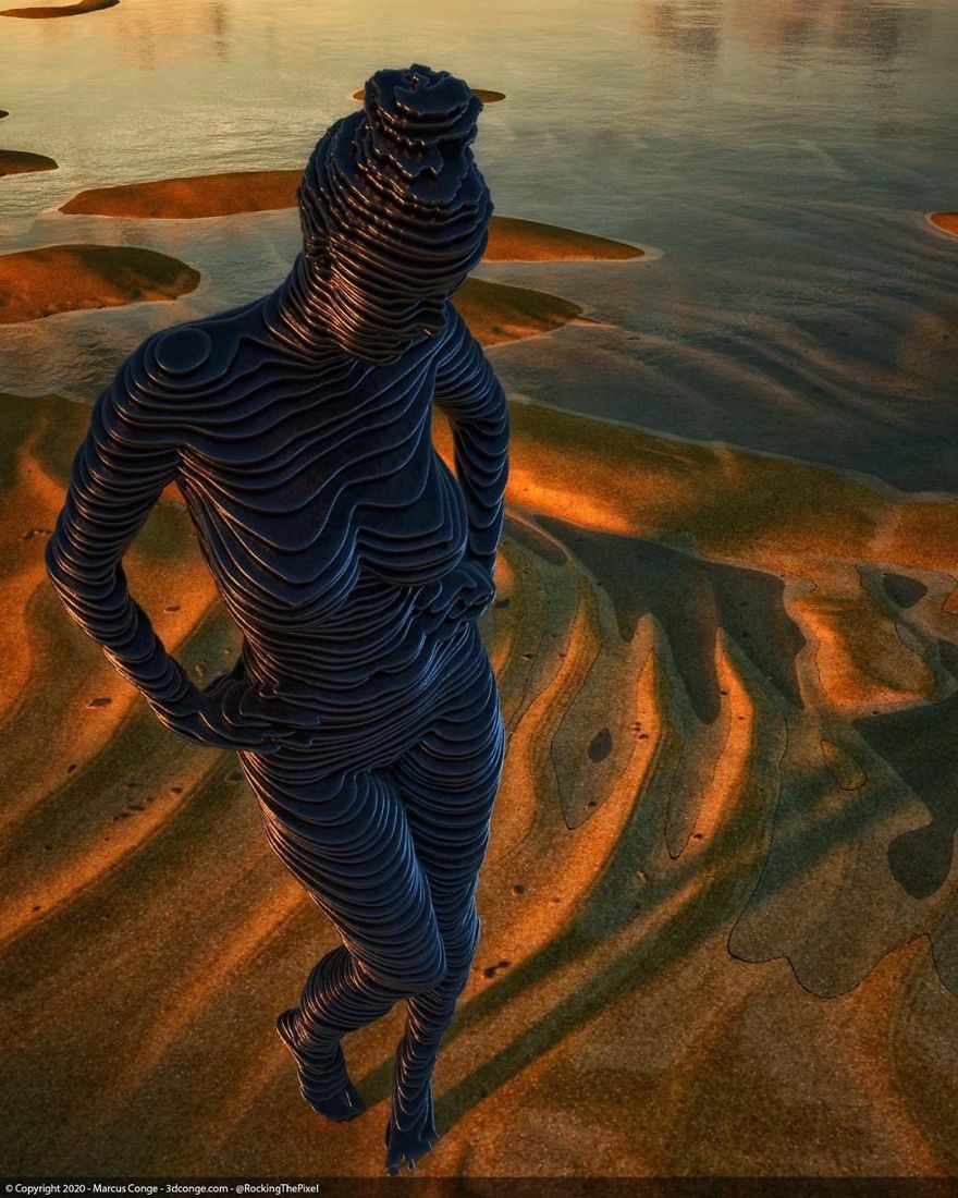 Artist Creates Incredible Digital Sculptures Interacting With Nature