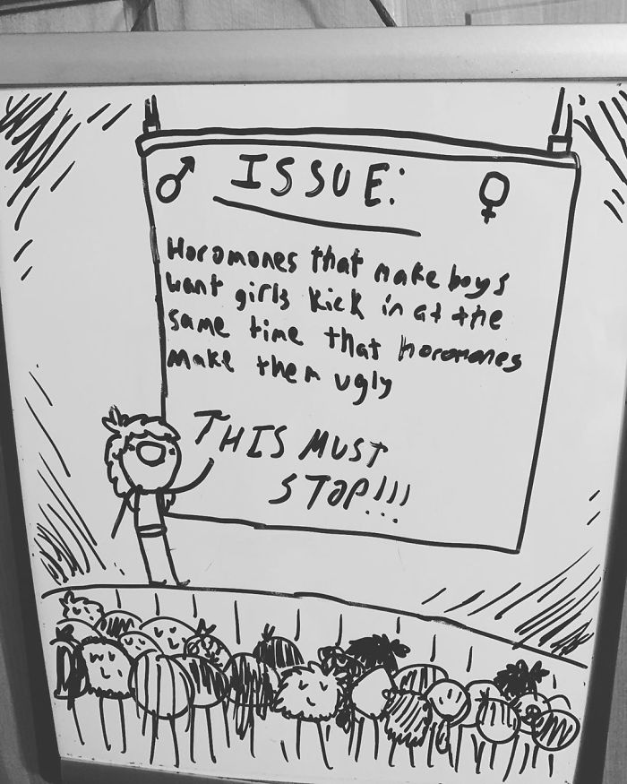 14-Year-Old-Draws-Comics-On-Whiteboard-Jakes-Door